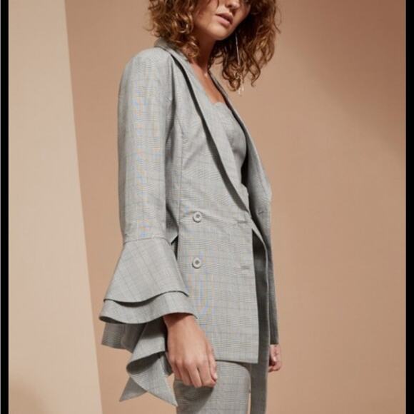 C/MEO Cooperative We Woke Up micro plaid ruffle double breast blazer Medium NWOT - Picture 3 of 16